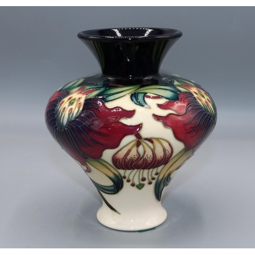 1618 - Moorcroft Pottery, Anna Lily pattern vase with trumpet neck, designed by Nicola Slaney, H15.5cm