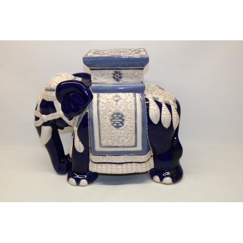 1629 - Chinese ceramic jardiniere stand in the form of a blue elephant, H41.5cm