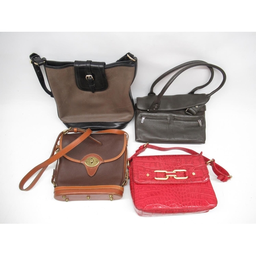 1212 - Osprey London leather shoulder bag, red leather crocodile style shoulder bag, and two other leather ... 