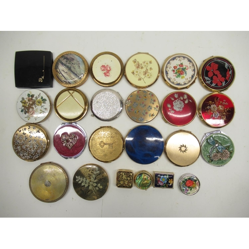 1217 - Twenty compacts from stratton, lancome, etc, handbag holder, and three pill boxes one with yellow me... 