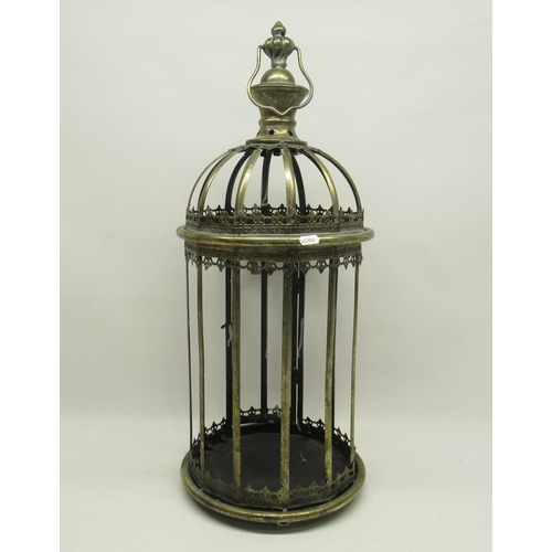 1297 - Large metal hanging lantern, unglazed, H69cm