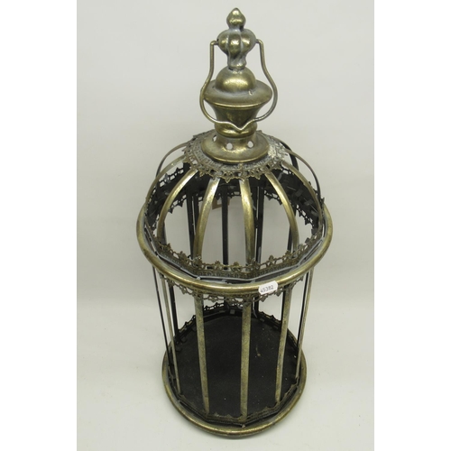 1297 - Large metal hanging lantern, unglazed, H69cm