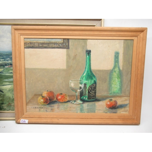 1314 - Three oil on board pictures, incl. a view of the Vale of York, a still life, and a view of a cottage... 