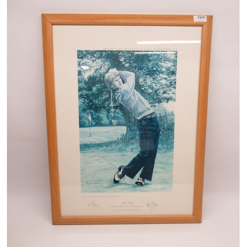 1315 - After Roger Harvey; limited edition portrait print of golfer Nick Faldo, signed by the artist and Ni... 