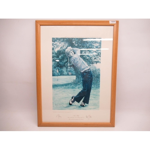 1315 - After Roger Harvey; limited edition portrait print of golfer Nick Faldo, signed by the artist and Ni... 