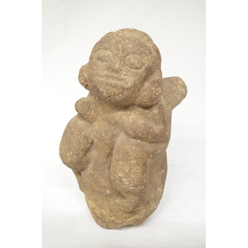 227 - Collection of South American carved stone and terracotta figures, a small carved Chameleon etc. (qty... 