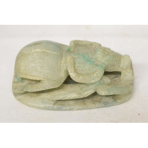 35 - Modern reproduction green coloured female Egyptian style head (H23cm), a smaller and ancient carved ... 