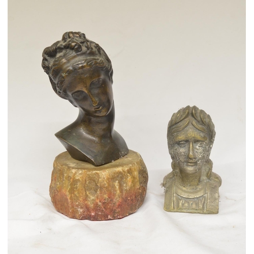 36 - WITHDRAWN 19th century French bronze female bust on stone plinth (H25.5cm) and a similar but smaller... 