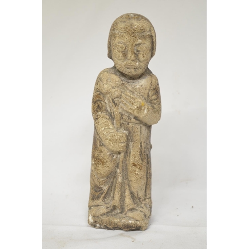 39 - Stone carved Romanesque saintly figure, circa 11th-12th century. H19cm (Victor Brox collection)