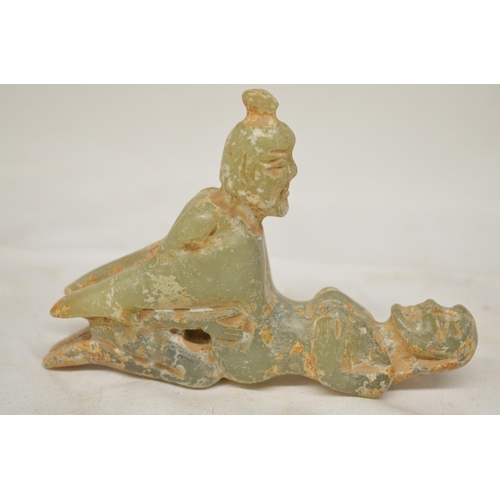 44 - Erotic green jade carving of a couple in coitus. W13cm (Victor Brox collection)