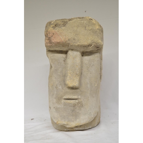 48 - Heavy carved stone monolith head, Easter Island style, origin unknown, H38cm (Victor Brox collection... 