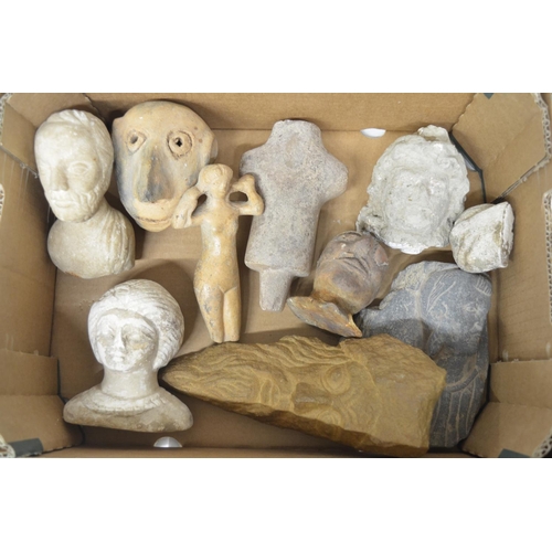53 - Collection of stone carvings and clay heads and figures (Victor Brox collection)