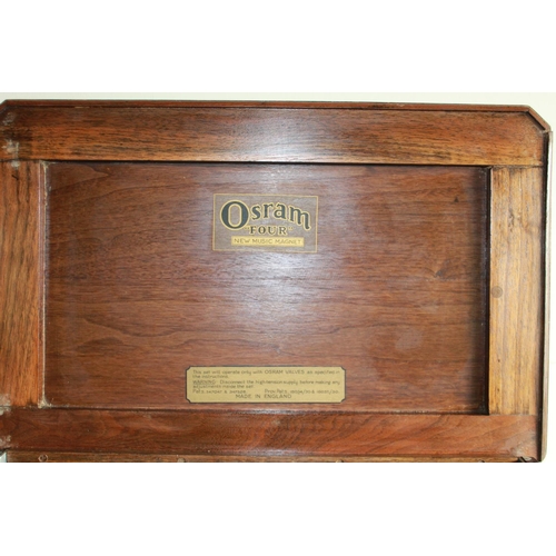 1235 - Circa 1930 Osram New Music Magnet Four valve radio. Original wooden case and metal frontage with ori... 