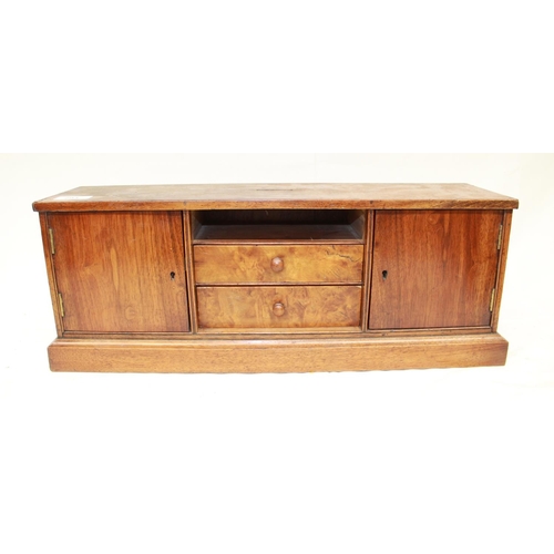 294 - Early 20th century walnut table cabinet with 2 x cupboard doors (locked) and open center with two dr... 