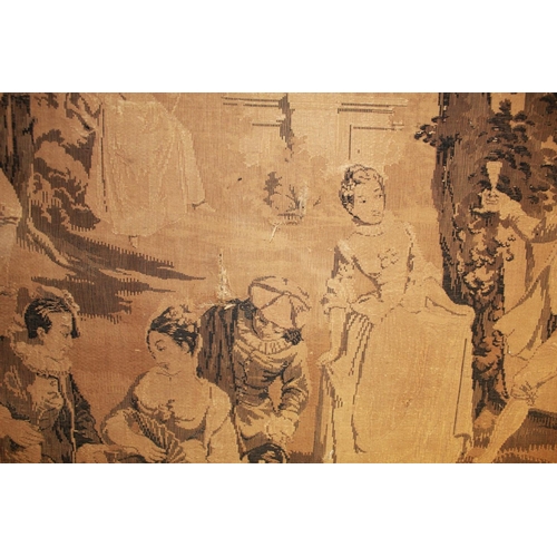 300 - Large mounted on board machine made tapestry of courting couples in garden scene, a/f (Victor Brox c... 