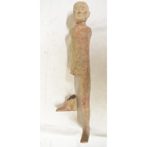 59 - Chinese Han Dynasty terracotta clay stick man figure, damage to right leg, H56cm (Victor Brox collec... 