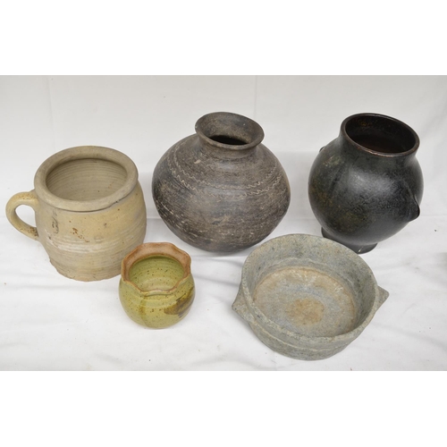 71 - Collection of four ceramic pots, glazed and unglazed, including both antique and modern examples, an... 