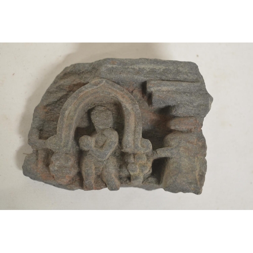 74 - Section of a Gandharan/Persepolitan archway figure carving, 9.8cm x 7.3cm. (Victor Brox collection)