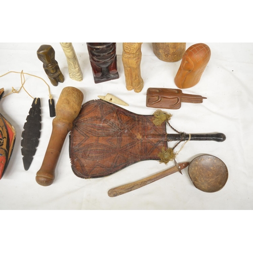 78 - Collection of ethnic art and decorative items including a North American Haida tribal fish rattle, a... 