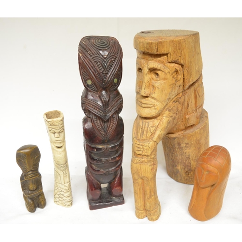 78 - Collection of ethnic art and decorative items including a North American Haida tribal fish rattle, a... 