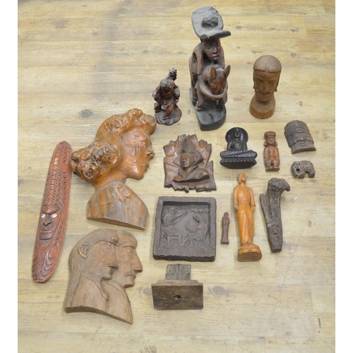 89 - Mixed collection of carved wood figures and decorative objects, (Victor Brox collection)