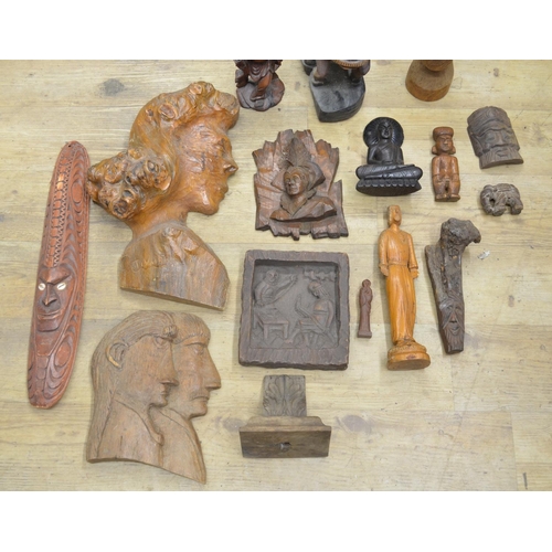 89 - Mixed collection of carved wood figures and decorative objects, (Victor Brox collection)