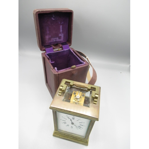 1288 - Early C20th 8 day French brass carriage clock timepiece, moulded case, beveled glass panels no.7263,... 