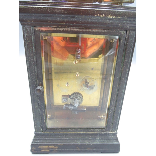 1288 - Early C20th 8 day French brass carriage clock timepiece, moulded case, beveled glass panels no.7263,... 