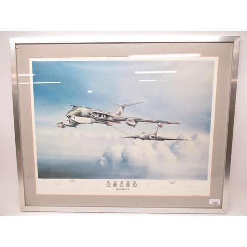 1576 - After Kevin Kaye, 'Black-Buck', limited edition 8/607 print depicting Victor K2 and Vulcan B2 bomber... 