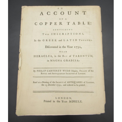 1432 - Carteret Webb (Philip) An Account of a Copper Table, containing two inscriptions in the Greek and La... 