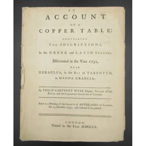 1432 - Carteret Webb (Philip) An Account of a Copper Table, containing two inscriptions in the Greek and La... 