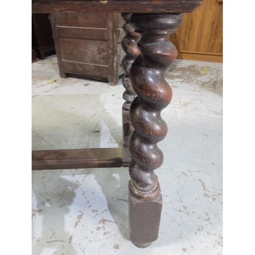 1184 - C19th oak Jacobean style side table, with two frieze drawers on barley twist legs, jointed under str... 