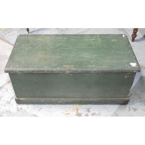 1189A - C19th painted pine blanket box, with candle tray, W92cm D46 H40