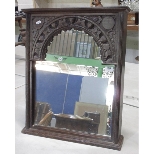 1192 - C19th oak Jacobean style easel mirror, with break arch mirror plate, H62.5cm