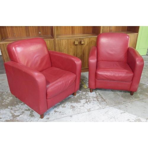 1326A - Pair of Art Deo style red leather upholstered club type arm chairs, WS76cm D85cm H82cm (2)