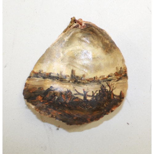 103 - Eugenio Spreafico (1856-1919). Oil landscape scene painted on the interior of an Oyster Shell, locat... 