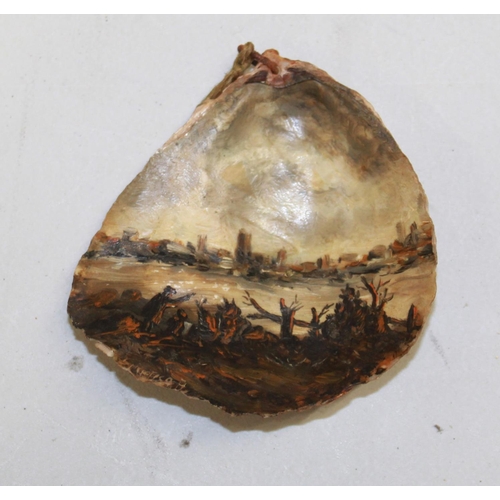 103 - Eugenio Spreafico (1856-1919). Oil landscape scene painted on the interior of an Oyster Shell, locat... 