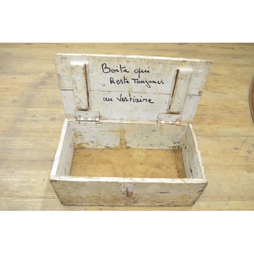 105 - WITHDRAWN Vintage military wooden first aid box (W45xD24xH20cm), a trench art shell casing depicting... 