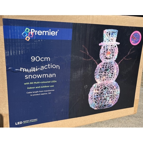 1834 - Indoor/outdoor Christmas display Multi-Action Snowman by Premier, with 80 multi-coloured LEDs, H90cm