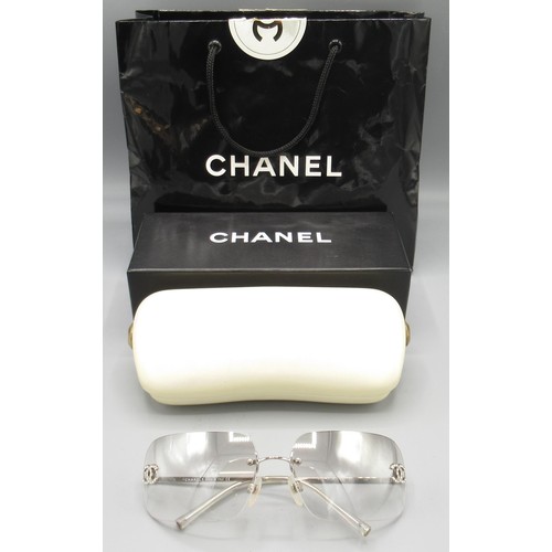 1223 - CHANEL silver gradation CC logo rhinestone women's sunglasses with case 4017-D