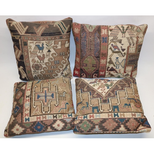 1155 - C20th fronted Kilim - Caucasian pattern scatter cushions, W37cm