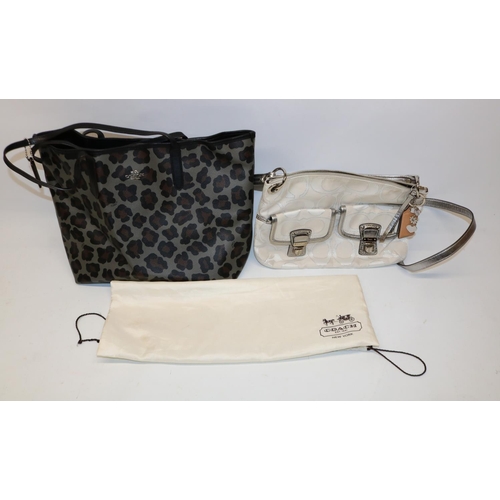 1227 - Coach silver poppy signature sateen hippie shoulder bag, serial No. A1269-18980 and a Coach leopard ... 