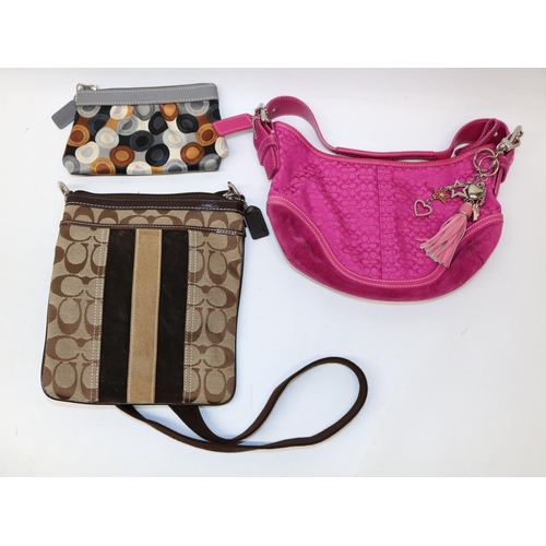 1228 - Coach fabric and suede leather pink shoulder bag, serial No. F04J-6351, Tan Coach logo cross body ba... 