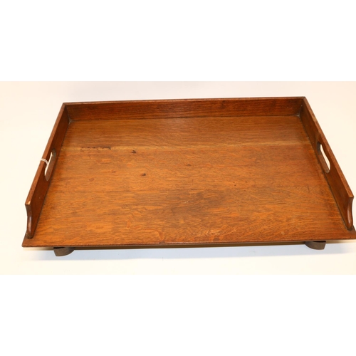 1319 - Oak lap tray with folding legs, stamped  'FAULKNERS PATENT', 55 x 28 x 38cm