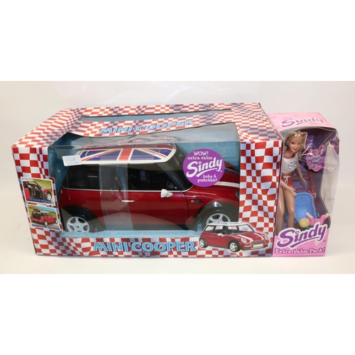 1708 - Sindy boxed Mini Cooper and a boxed early 2000s Sindy and baby