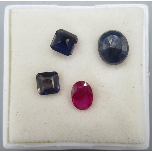 110 - Oval cut unmounted sapphire, approx. weight 1.0 carat, an unmounted ruby, approx. weight 0.65 carat,... 