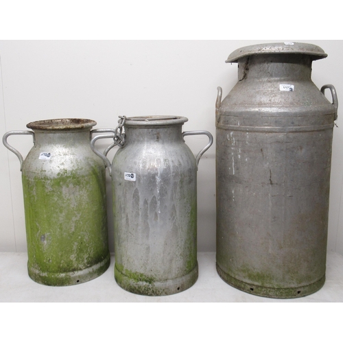 1172 - Midland Counties Dairy Ltd., aluminium milk churn, H71cm and two smaller churns (3)