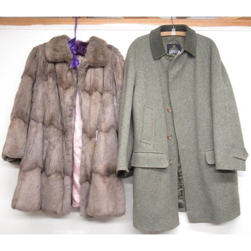 1271 - Grey brown fur coat labelled Thornton Varley Ltd Hull, and a 'Grenfell' Derby tweed  overcoat (2)