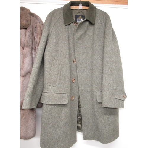 1271 - Grey brown fur coat labelled Thornton Varley Ltd Hull, and a 'Grenfell' Derby tweed  overcoat (2)