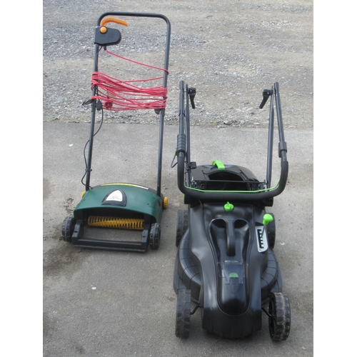 1604 - 400W electric lawn raker and GTech electric lawn mower. A/F